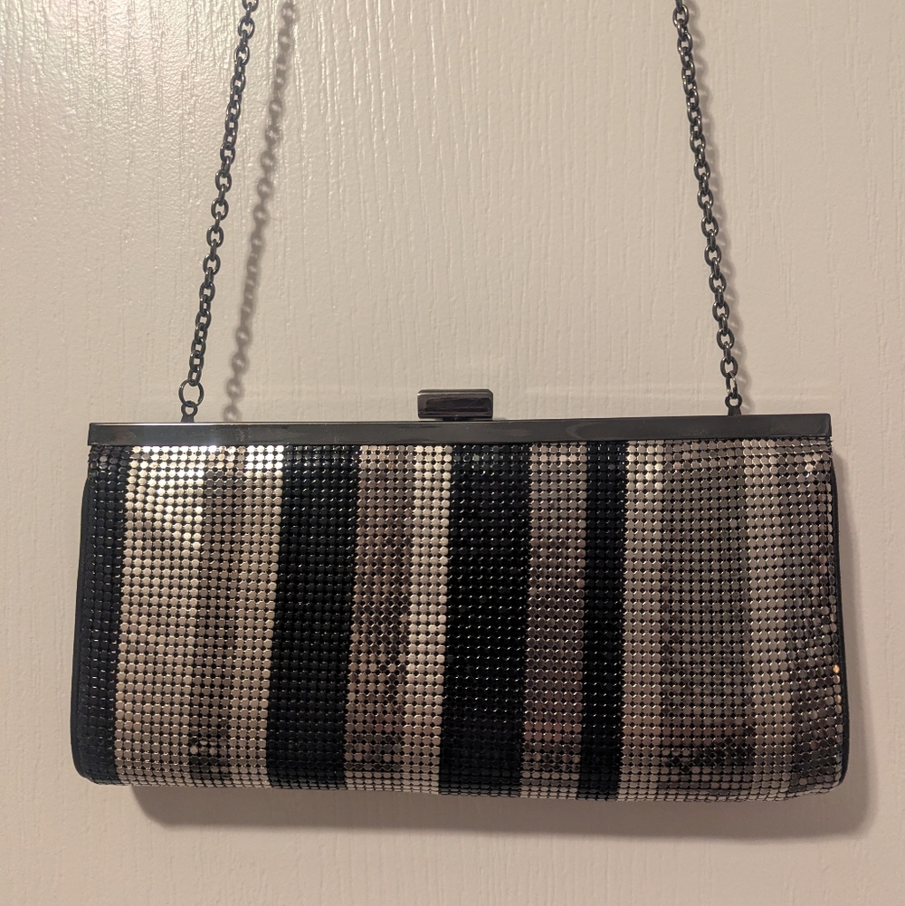 Whiting And Davis  Mesh Clutch Evening Bag Black Silver Chain Strap Purse